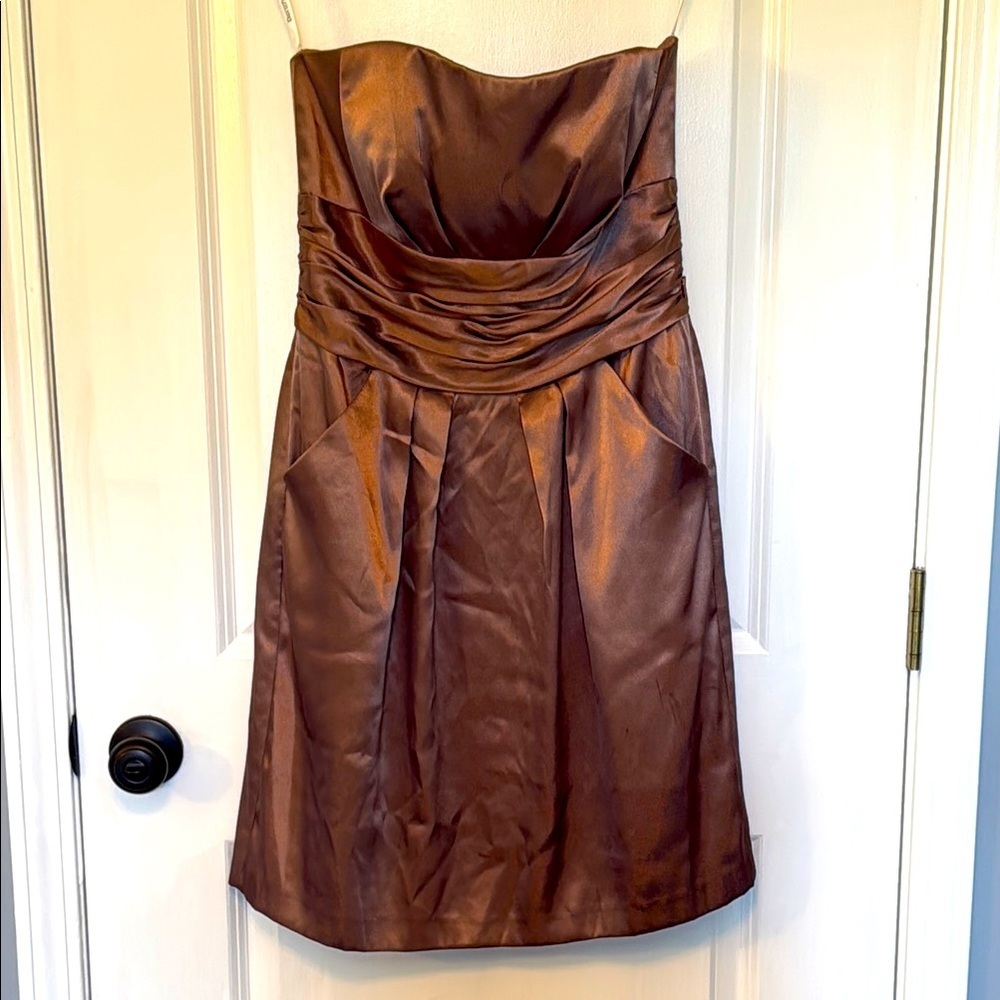 David's Bridal Brown Strapless Sheath Dress